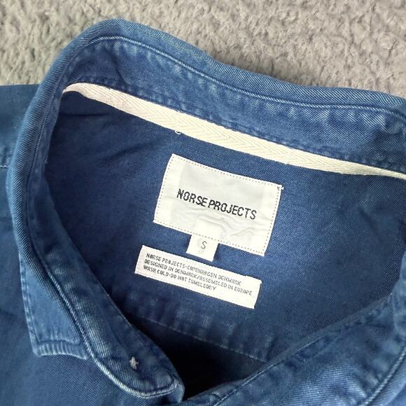 Norse Projects Shirt Mens S Blue Anton Denim Short Sleeve Casual Pocket - Picture 4 of 10